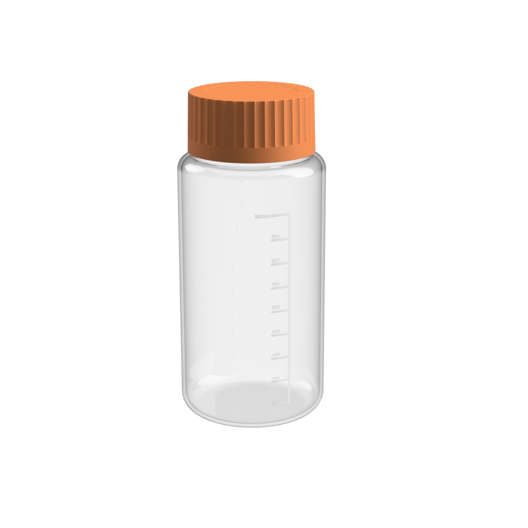 1-litre glass vessel with orange cap